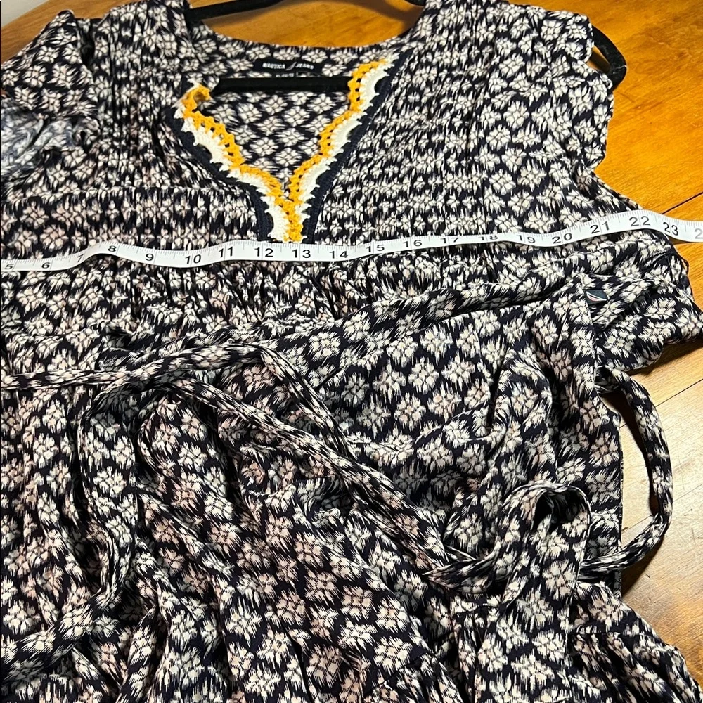 Nautica Jeans Flutter Sleeve Babydoll Dress, Crochet Detail Neckline - Picture 3 of 7